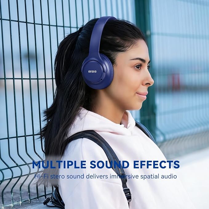 KVIDIO Bluetooth Headphones Over Ear, 65 Hours Playtime Wireless Headphones with Microphone, Foldable Lightweight Headset with Deep Bass, HiFi Stereo Sound Low Latency for Travel Work Cellphone