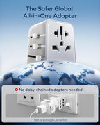 MOMAX Universal Travel Adapter 70W GaN, 3 USB-C PD & 2 USB-A QC, International Power Adapter Outlet, 6-in-1 Wall Charger for Laptop, Phone, European Travel Plug Adapter for UK/US/AUS/JP