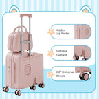 TABU Ride-on Luggage with Portable Bag for Kids，Hardshell Carry On Suitcase with Hidden Cup Holder, Foldable Pedal,Type-C & USB Interface, TSA Lock, 6-Spinner Wheels, Pink