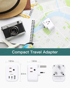 US to UK Plug Adapter 3 Pack, Addtam Type G Travel Plug with 3 Outlets 3 USB Ports(2 USB C), UK Power Adaptor for USA to England London British Ireland Scotland Dubai Hong Kong Kenya