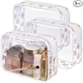 PACKISM TSA Approved Toiletry Bag - White Flower Print Clear Makeup Bag, Suitable for Gifts, with Supporting Frame, Perfect Valentines Day Gifts for Her, Thick No Smell