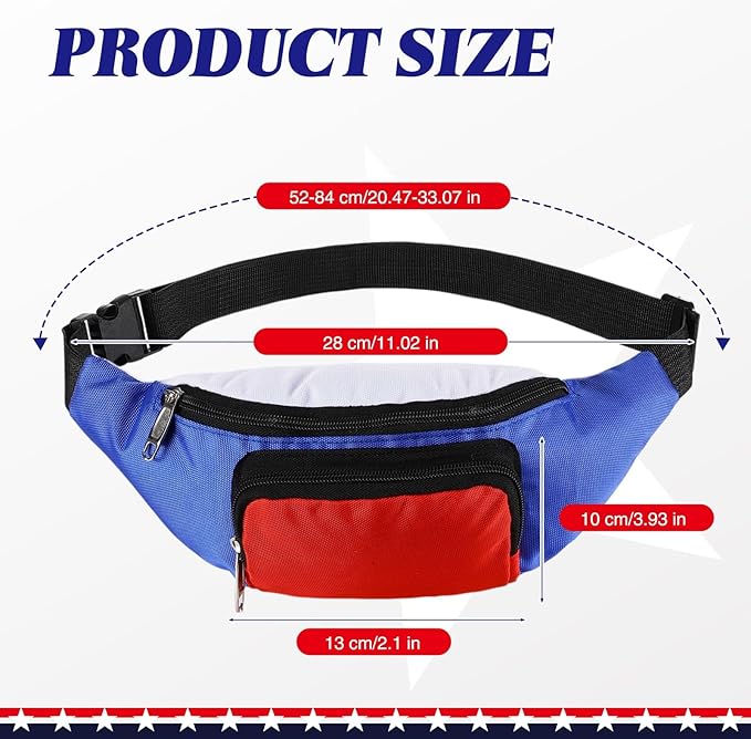 Abbylike 4th of July Fanny Packs Adjustable Waist Bags Party Outfit Accessories for Women Men Travelling Outdoors Cycling(Patriotic Style,2 Pcs)