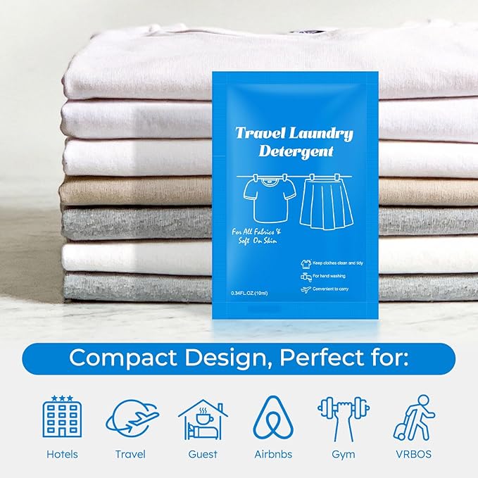 30 Pack Travel Laundry Detergent Bulk, Portable Single Use Liquid Laundry Soap, Verbena Scented, 20ml Mini Individual Pack TSA Approved Travel Size for Traveler, Cruise, Hostel & Camping Essentials