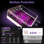 USB C Fast Wall Charger Block, 2Pack 60W USBC Charging Cubes, 5-Port PD+QC Power Adapter Multiport Brick Type C Box Plug for Phone 16/15/14/13/12/11/Pro Max/Plus, Pad Mini/Pro/S25/S24-Pink