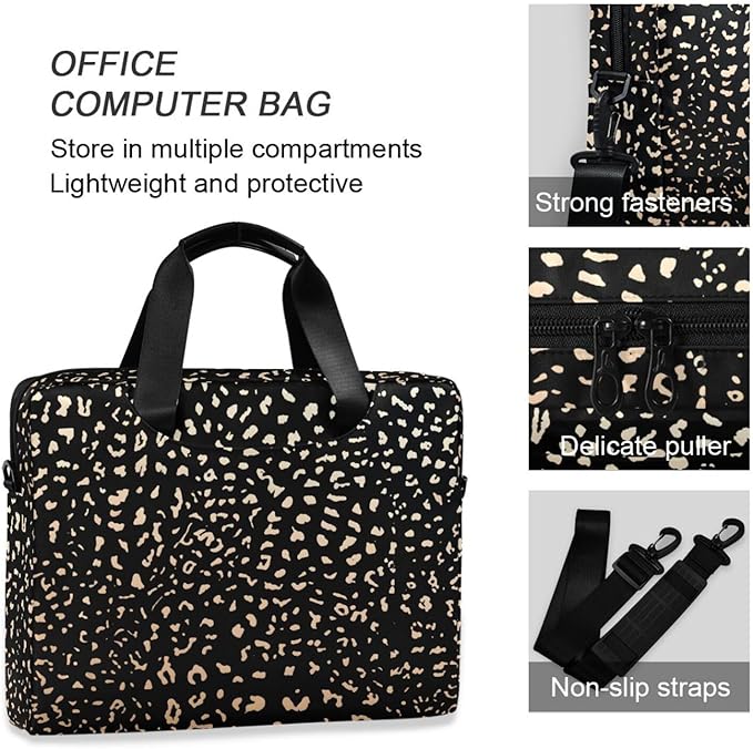 ALAZA Realistic Leopard Cheetah Print Animal Laptop Case Bag Sleeve Portable Crossbody Messenger Briefcase w/Strap Handle, 13 14 15.6 inch