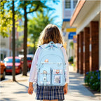 PRLINJSK Girls Backpack，Cute School Backpack for Girls Kids Teens，Kawaii Bookbag for Primary Elementary， Blue