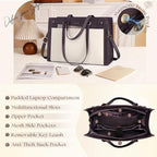 RAINSMORE Laptop Bag for Women 15.6 Inch PU Vegan Leather Work Tote Bag Waterproof Womens Briefcase Designer Computer Bags for Office Teacher College Travel Large Tote Purse Professional Green & Beige