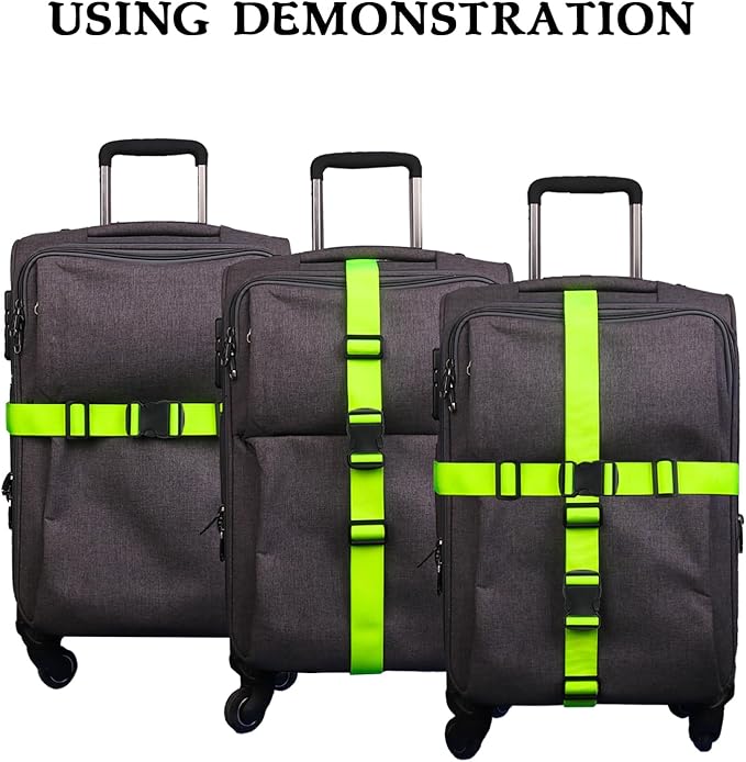 MAGARROW 2" Utility Luggage Straps with Buckle Adjustable, 4-Pack (Neon Green, 2 in x 3.2 ft)