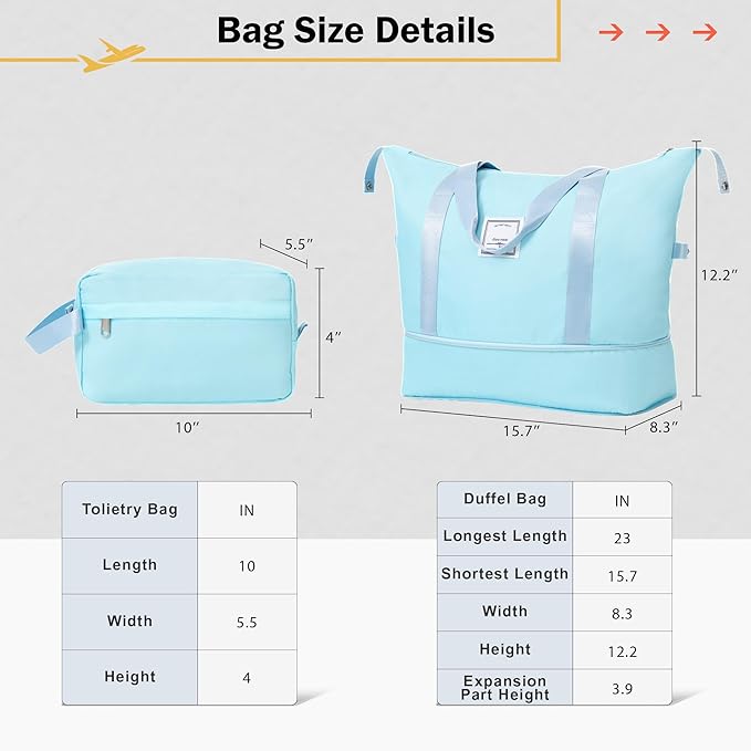 2 Piece Luggage Sets with Bags, Lightweight ExpanableCarry on Luggage Sets, Hardshell ABS Spinner Wheels Suitcase with TSALock,for Women Men, 20 IN & 24 IN, Light Blue