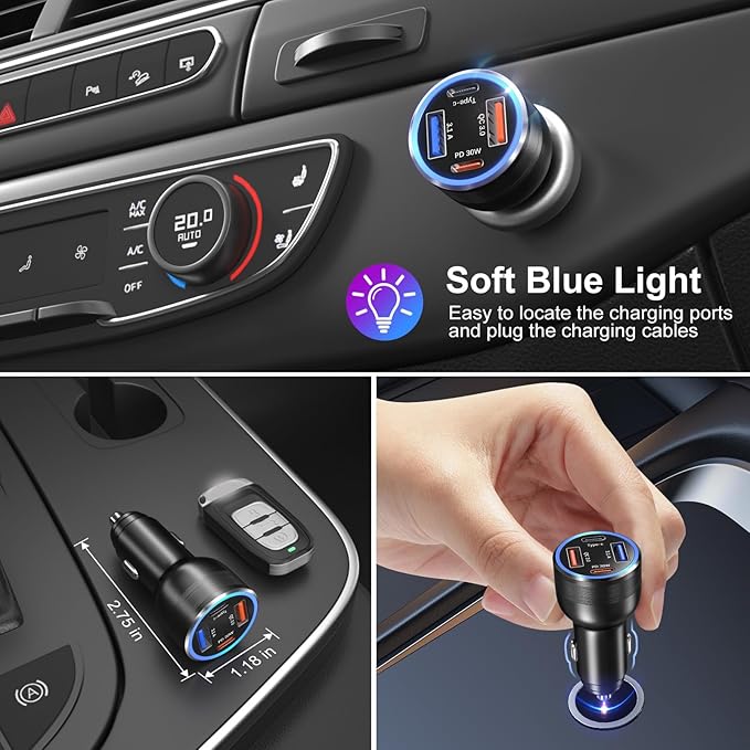 USB C Car Charger 3 Pack, Bangfun 4-Port 65W Dual 12V USB-C & USB A Car Charger Power Adapter QC+PD 3.0 Fast Charging Cigarette Lighter Plug for iPhone 16/15/14/13/11 Pro,Samsung S24,Android(Black)