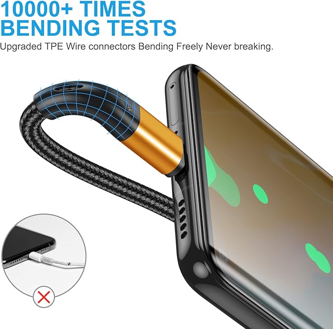 USB Type C Cable Fast Charging,3pack 10ft Premium Nylon Braided 3A Rapid Charger Quick Cord,Type C to A Cable Compatible for Samsung Galaxy S21 S20 S10 S9 S8 Plus,Note 20 10 9 8, LG V50 V40 G8（Gold）
