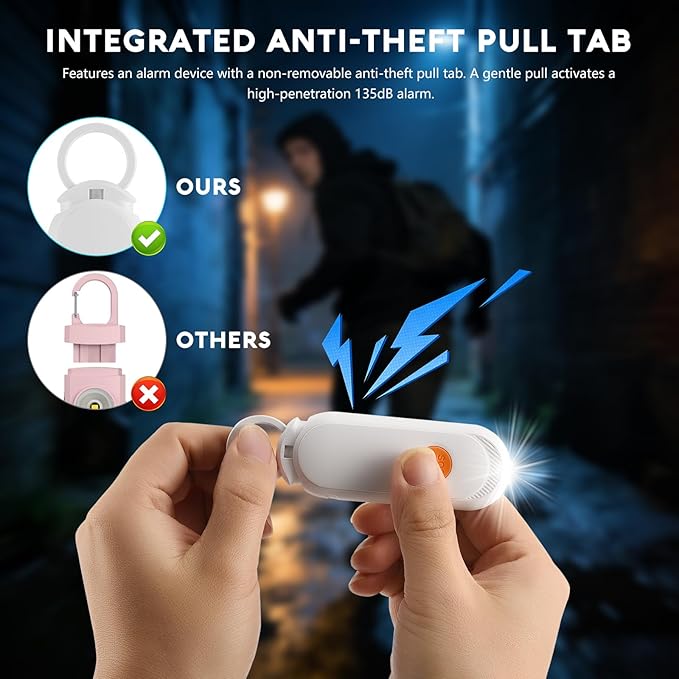 Personal Safety Alarm for Women – 135dB Loud Siren & Strobe Light, Anti-Loss Locking Pin, Rechargeable USB-C, Keychain Design, Works with Apple Find My, for Women/Kids/Seniors – Black