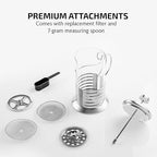 OVENTE French Press Coffee Maker 20 Ounce with Heat Resistant Borosilicate Glass, Stainless Steel Design and 4-Level Filter System, Portable Cold Brewer Pot for Travel, Camping or Gift, Silver FSH20S