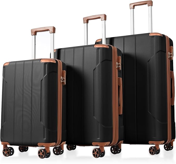 3 Piece Luggage Set, Hardside Suitcase with Spinner Wheels, TSA Lock & Expandable Hard Shell, Carry on and Checked Luggage for Travel, Maletas de Viaje for Men & Women(Black Brown 3 Sets, 20/24/28")