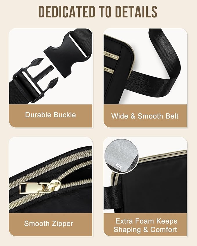 Capolo Fanny Packs for Women Fashion Waist Packs Bag with Adjustable Strap and 4 Zipper Pockets Waterproof Everywhere Crossbody Belt Bag for Workout Running Travelling(Black)