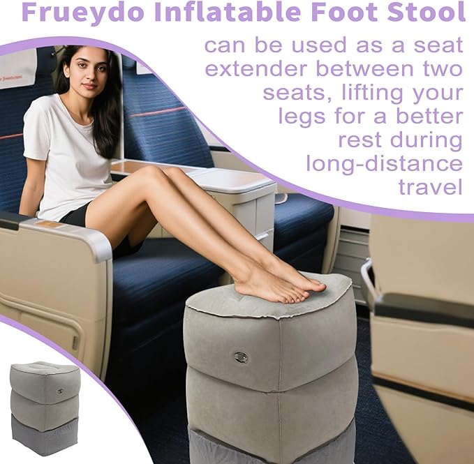 2Pcs Inflatable Foot Rest for Under Desk at Work, Travel Footrest Pillow for Long Airplane Flights-Adjustable Blow Up Leg Rest Outdoor Foot Stools Ottoman,Seat Extender