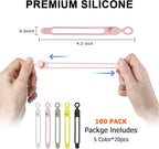 100Pcs Silicone Cable Ties Cord Organizer for Bundling Earphone, Phone Charger, Computer Cords, Reusable Cable Ties Wire Organizer in Home,Office,Kitchen,School (5 Colors)