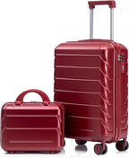 Kids Luggage Sets for Girls, 2 Piece Luggage Set, 20 Inch Rotating Wheel Suitcase with 14 Inch Cosmetic Case, Lightweight Hardshell Suitcase with 360° Spinner Wheels for Travel (Red)