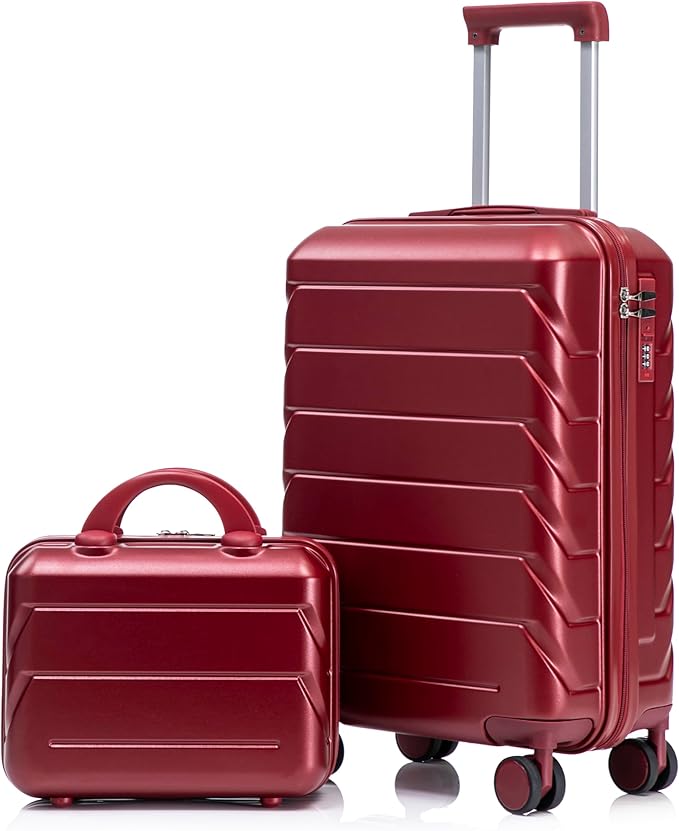 Kids Luggage Sets for Girls, 2 Piece Luggage Set, 20 Inch Rotating Wheel Suitcase with 14 Inch Cosmetic Case, Lightweight Hardshell Suitcase with 360° Spinner Wheels for Travel (Red)