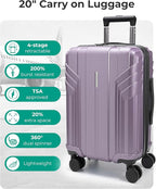 BAGSMART Expandable Carry On Luggage 22x14x9 Airline Approved, 20 Inch Travel Luggage with Spinner Wheels, Lightweight Hard Shell Suitcase Carry on Lavender Purple