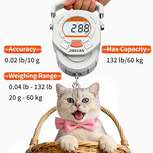 Fishing Scale Luggage Scale 132lb/60kg Digital Fish Scale, Fish Weight Scale with Backlit LCD Display, Luggage Weight Scale with 4 Units, 2 AAA Batteries, Hanging Scale for Fishermen Travelers