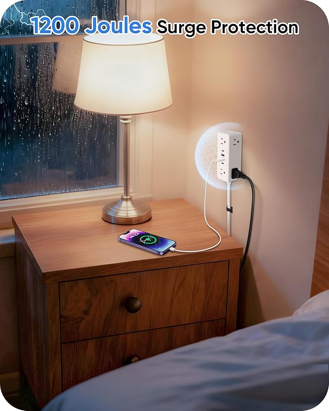 Electrical Outlet Extender Stick, Features 4 USB & 6 Outlets, 19in Flexible Extension Cord Access Hard-to-Reach Outlets, Wall Plug Power Socket Expander Nightstands Sofa Desk