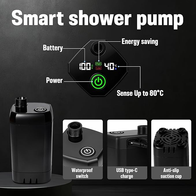 Portable Camping Shower, 6000mAh Rechargeable Shower Pump, Large Capacity Foldable Bucket, 6' 7" Filtered Shower Head, Summer Beach, Outdoor Camp Showering, Hiking, Pet Bath, RV Car Wash, Water Plant