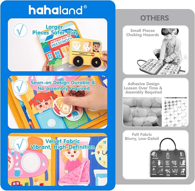 hahaland Busy Book Preschool Learning Activities - First Day of School Gifts Activity Books for Toddlers 1-4, Montessori Toys 2 Year Old Boy Girl Birthday Gift Preschool Must Haves Busy Board Ages 2-4