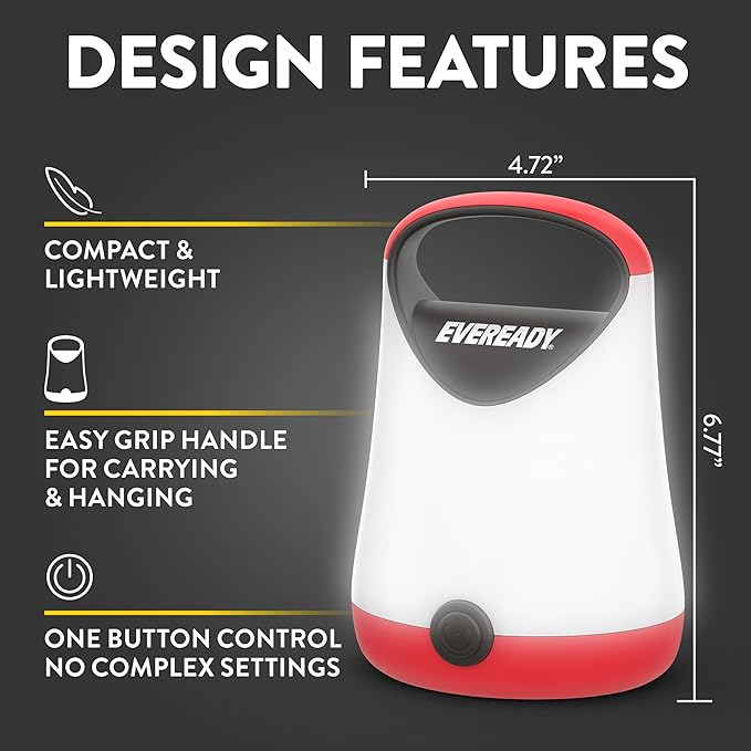 Eveready LED Camping Lantern X-250, Bright Tent Lights, Rugged Water Resistant LED Lanterns, 100 Hour Run-time, Red and Black