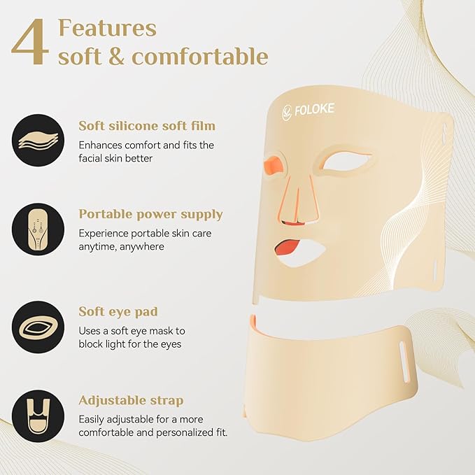 Red Light Therapy for Face, LED Light Therapy Mask Skin Care Mask & Neck, LED Red & NIR Light Therapy Wavelength for Home Use, Working Travel Yoga Sleep