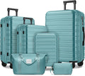 6 Piece Luggage Sets with Bags, Lightweight Expandable Checked Luggage Sets, Hardshell ABS Spinner Wheels Carry on Suitcase with TSA Lock, for Travel, Women Men (Aqua Blue, 18/20/24/28inch+2bags)