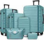 6 Piece Luggage Sets with Bags, Lightweight Expandable Checked Luggage Sets, Hardshell ABS Spinner Wheels Carry on Suitcase with TSA Lock, for Travel, Women Men (Aqua Blue, 18/20/24/28inch+2bags)