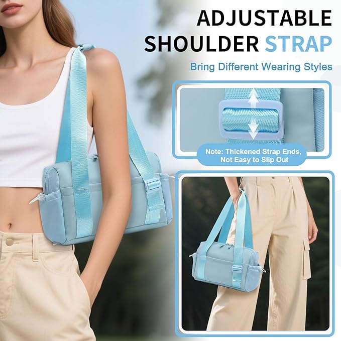 Mini Gym Bag for Women, Yoga Small Sports Bag for Women Girls, Waterproof PU Fitness Tote with Wet Compartment, Sky Blue