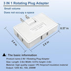 3 Way Flat Wall Outlet Extender,2 Prong180 Degree Portable Swivel Wall Tap Plug,Ultra Thin Folding Electrical Outlet Splitter (Easy Install),Type A,White,Pack of 2