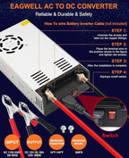 EAGWELL New Version 110V AC to 12V DC Converter 600W Power Supply 50A, Universal SMPS Transformer for RV, Pump, LED Strip, CCTV, Car Stereo,Diesel Heater