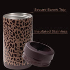 HydroJug Standard Can Cooler - 2-in-1 Insulated Can Cooler Cup - Stainless Steel Can Holder with Non-Slip Rubber Base - Screw-Top Lid - Dishwasher Safe - 16oz, Brown Leopard
