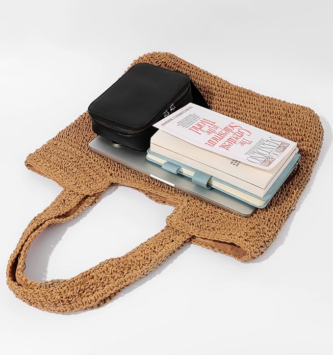 GOLDTIMO Beach Bags for Women - Summer Soft Large Woven Shoulder Purse Handbag, Beach Tote Straw Bag for Summer Vacation