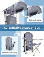 Docusvect Folding Camping Chair with Shade Canopy for Adults, Canopy Chair for Outdoors Sports with Cup Holder, Side Pocket for Camp, Beach, Tailgates, Fishing - Support 330 LBS