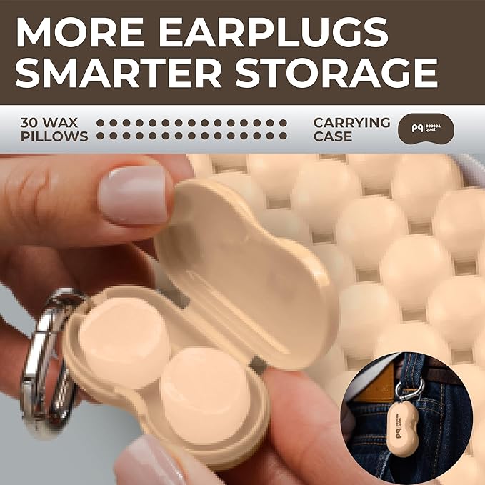Peace&Quiet PQ Sleeping Ear Plugs Silicone - 30 Wax Moldable EarPlugs for Sleeping Noise Cancelling for Swimming, Sound Blocking Level 32 Db, (30 Silicone Earplugs), Color: Skin Tone