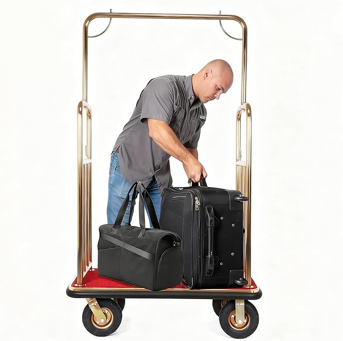 Generic Hotel Luggage Cart 39Lx19Wx68H Inch Baggage Lobby Cart Up to 881LBS 8-inch Silent Rubber Casters Carpet Deck Bumper Rails Guest Room Trolley Add Elegance to Hotel&Resort