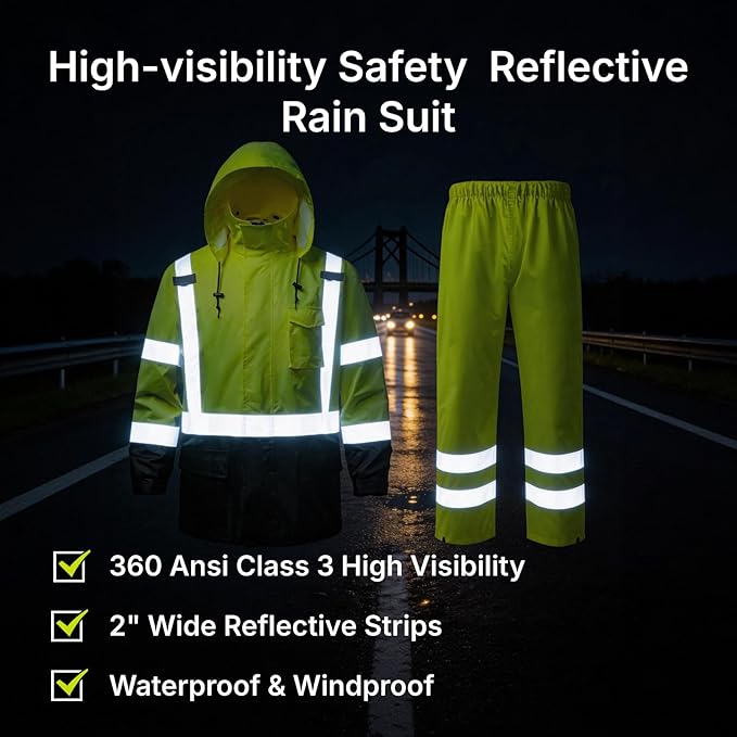 NORTHSKY Hi-Vis Reflective Rain Suit Waterproof Safety Rain Jacket Rain Gear for Men and Women Fishing Outdoor Work Raincoats