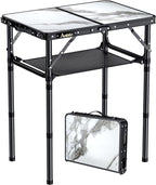 Anbte Folding Camping Table with Storage Net, 3 Adjustable Height Max 27.5" Aluminum Small Folding Table, Portable Table with Carry Handle, Lightweight, for Outdoor Indoor Travel Camping Picnic