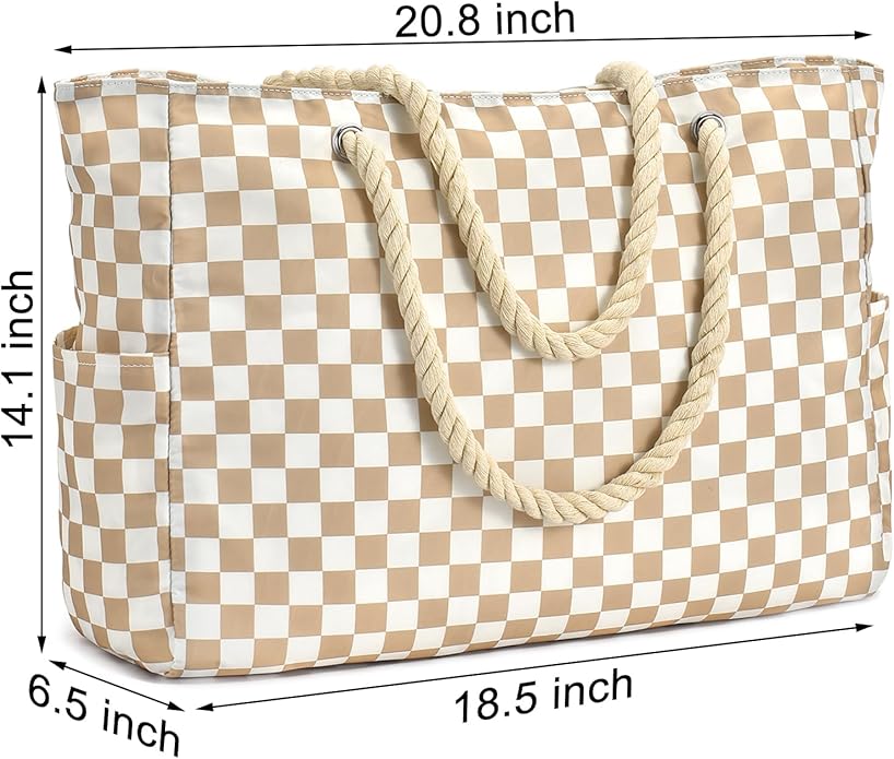 Becokan Beach Bags for Women Large Waterproof Beach Tote Bag Zipper Beach Bags Waterproof Sandproof Swim Pool Bag Large Tote