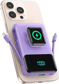 Magnetic Portable Charger for iPhone with Built-in Cable,10800mAh Wireless Power Bank for Magsafe Travel Essential,6-in-1 25W PD Fast Charging USB C Battery Pack for iPhone 17/16/15/14/13, Apple Watch