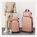 Amazon Basics 4-Piece Luggage Set, Hardside Spinner Suitcases with Multidirectional Wheels (22" Carry-On and 28" Checked), Plus 15-inch Tote Bag and 10-inch Compact Travel Bag, Rose Gold