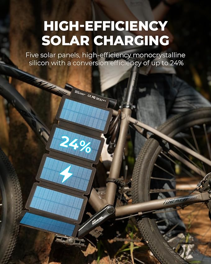 BLAVOR Portable Foldable Solar Charging Pack with Built-in USB-C Cable & Crossbody Lanyard, Plus Solar Charger Power Bank 10,000mAh, 20W PD, Waterproof for Outdoor Camping Hiking Backpacking