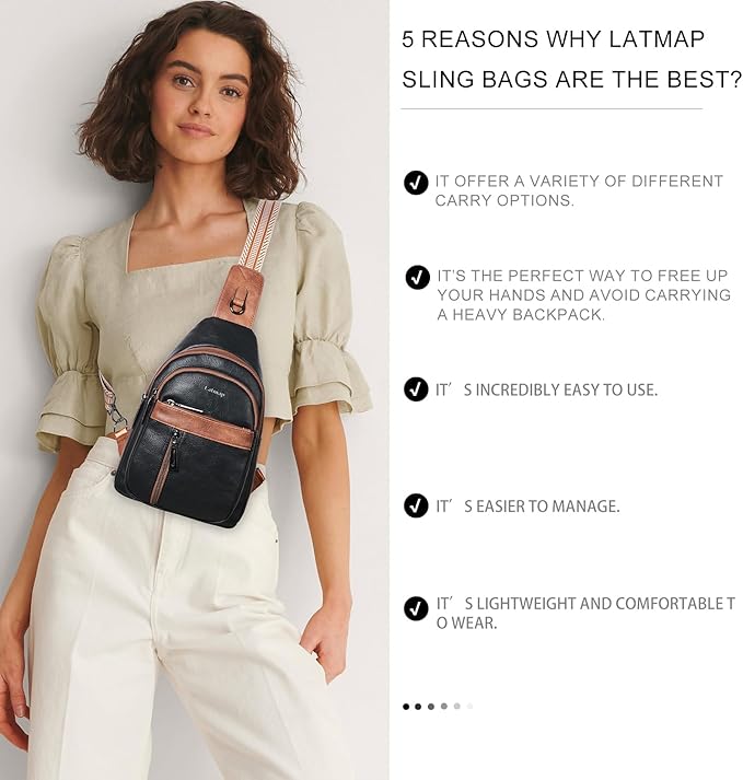 LATMAP 7L Sling Bag For Women Men Backpack Fanny Pack Crossbody Chest Travel Shoulder Belt Bags Purse Handbag PU Leather