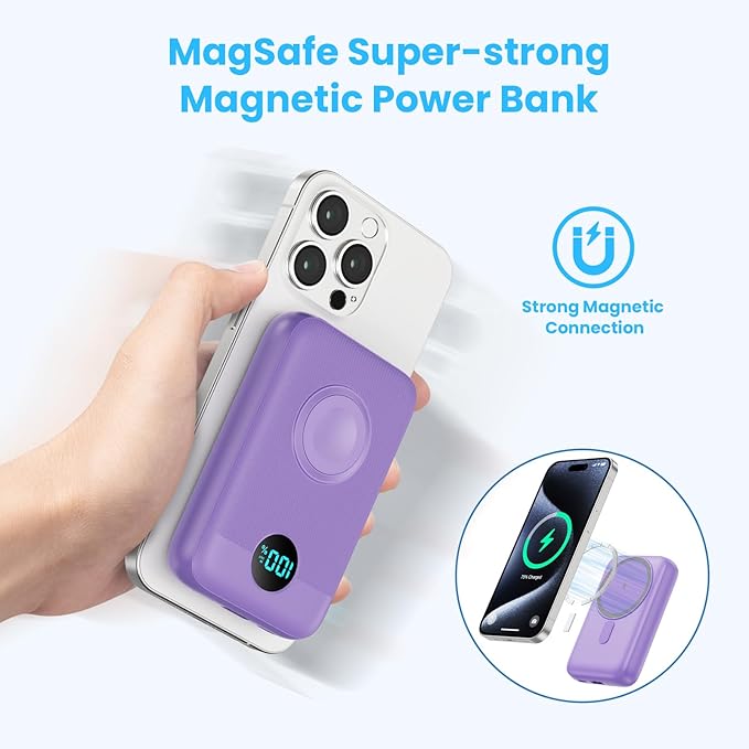 Pxwaxpy Magnetic Portable Charger 10800mAh,4-in-1 Power Bank with iWatch Charger, 25W PD Fast Charging USB C Battery Pack for Magsafe,iPhone 17/16/15/14/13/12 Series,Apple Watch (Purple)