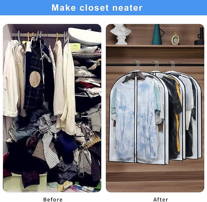 Mskitchen Hanging Clothes Storage with 4" Gusseted Garment Covers (Set of 6) - Clear Suit, Sweater, Shirt, Jacket Protectors for Closet - 24"x 32"x 4" / 6 Pack
