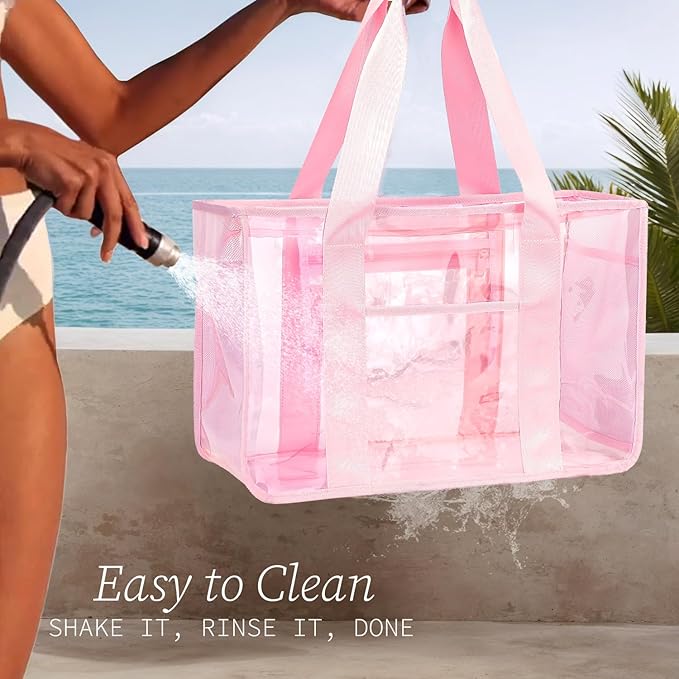 Fammart Iridescent Clear Beach Bag for Women, Jelly Tote Bag Waterproof Sandproof Pool Bag Cruise Vacation Essentials
